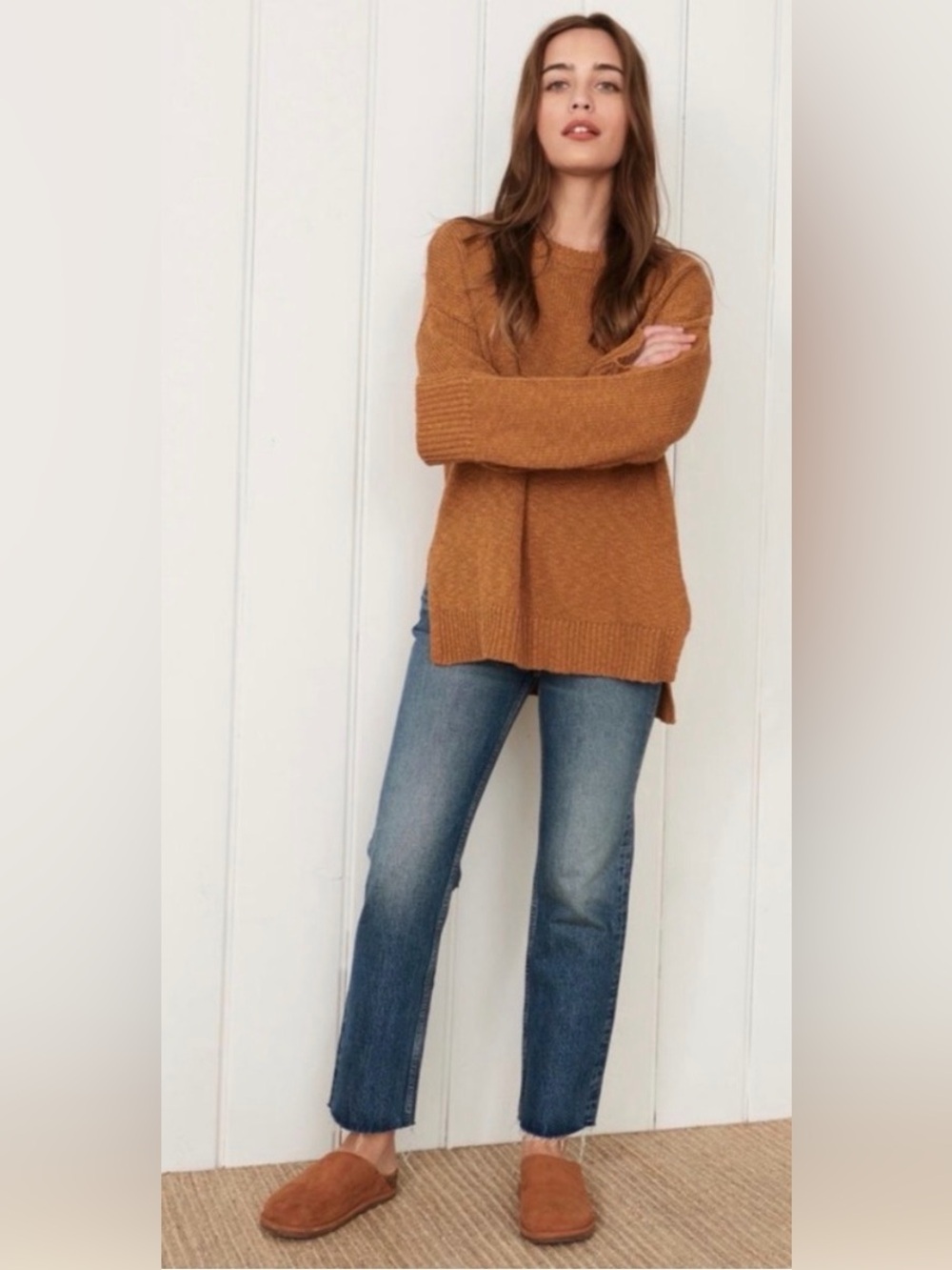 Jenni Kayne Cotton Linen Boyfriend Sweater in Amber Size S